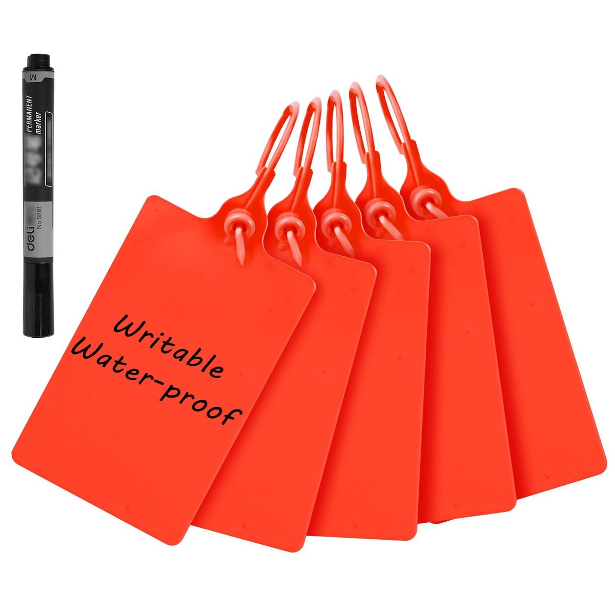 100 Plastic Waterproof Shipping Tags - Writable Marker Ties