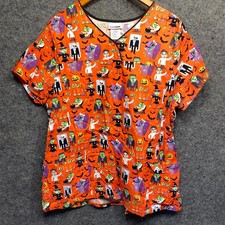 Scrubstar Women  s XL Halloween Scrub Top Skeleton Frankenstein