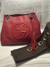 Gucci Red Chain Shoulder Bag with Tassel Accent and Original Dust Bag