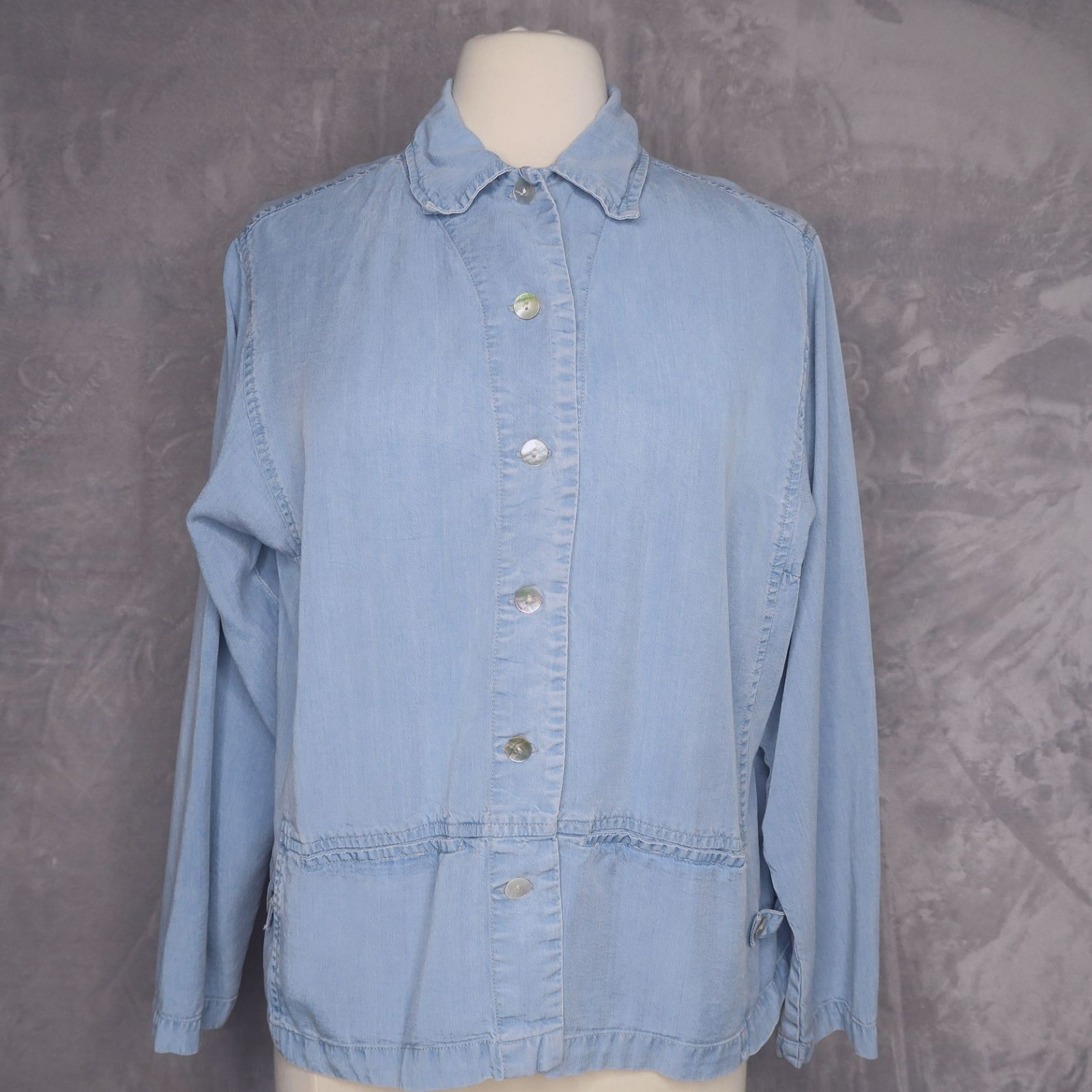 TOOFAN Blue Chambray Button Down Shacket Size M L… - image 1