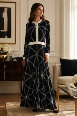 Tory Burch Maxi Dress L Geometric Mod Quiet Luxury Preppy
