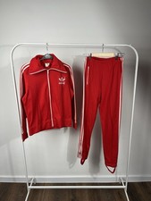Vintage Adidas Red Tracksuit Full Set Jacket and Pants Made in Hong Kong XXS