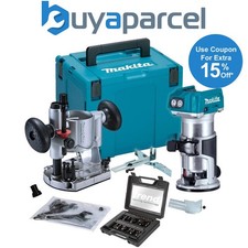 Makita DRT50Z 18v XR Brushless Cordless 1/4" Router + Plunge Base +12P Trend Set