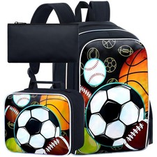 gxtvo 3PCS Soccer Backpack for Boys, 17" Kids Football Bookbag with Lunch Box...