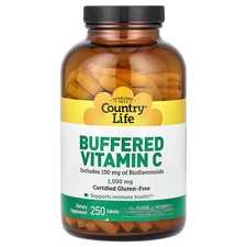 Country Life Buffered Vitamin C 1000 mg 250 Tablets No Artificial Flavors ,