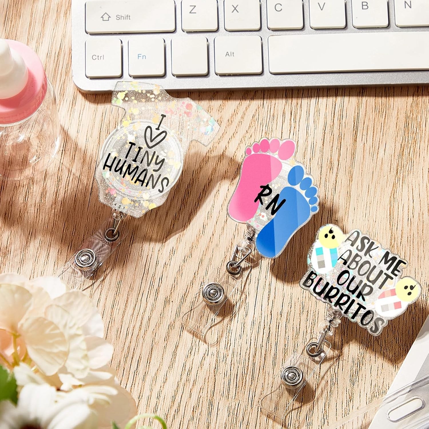 Leinuosen 3 Pcs NICU Nurse Badge Reels Postpartum Mother Baby Blue,pink 