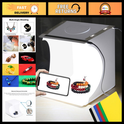 Portable 10'' Photo Light Box Kit - 2 LED Light Bars & 6 Color Backgrounds for Sm