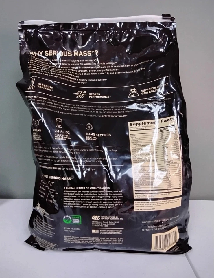 Proteína en polvo Optimum Nutrition Serious Mass Gainer, vainilla, 12 lb. Exp. 3/26 Foto 3 de 3