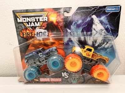    Monster Jam Split Fire & Ice Grave Digger and Whiplash   