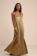 NWT lulus Averette Metallic Pleated One-Shoulder Maxi Dress