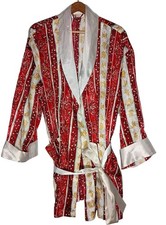 Vintage 1990s Victorias Secret Robe M/L Satin Red Stripe Floral Cherub Cupid