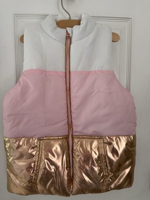 NWT Zelos Girl MEDIUM Puffer Vest Pink Gold White Zip See Photos 