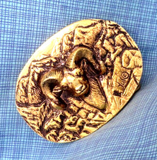 Rocky Mountain Bighorn Ram Belt Buckle Sculptural Artisan Signed Vtg 70s .NOX390