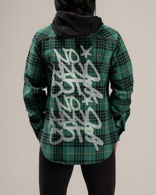 NEW $80 Flag Nor Fail Womens Green Flannel hoodie ''No handouts'' Shirt Women's M