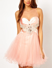 Forever Unique 'Rosie' Gem Embroidered Cut Out Mesh Skater Prom Dress UK8  £180