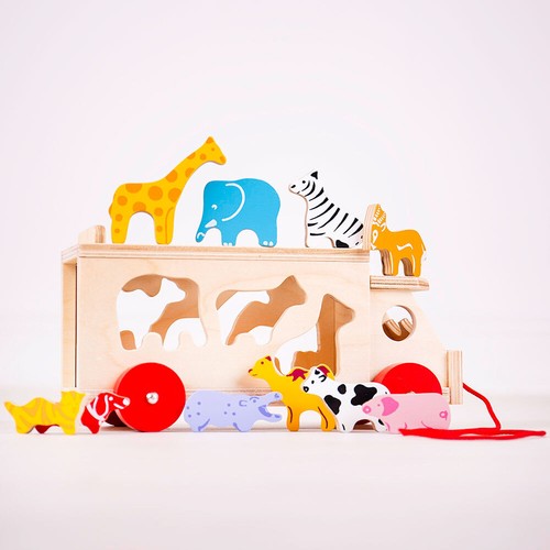 Bigjigs Toys Clasificador de madera para camiones y formas de animales, juguetes de madera para bebés - Imagen 6 de 10