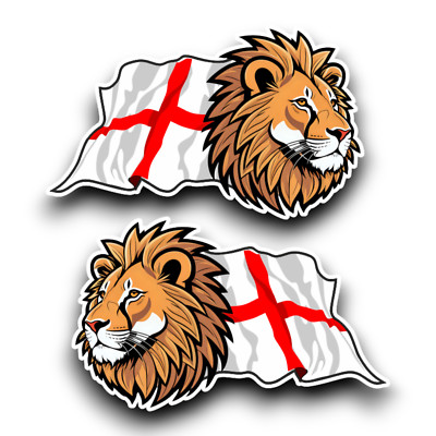 2x Lion With England English Flag Vinyl Sticker Decal For Car Window ...