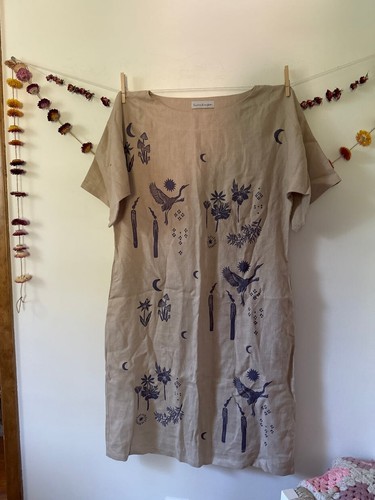 Sister Nettle, Linen, Heron Dress Brand New Womens MED Hand Printed Silkscreen - 第 2/5 張圖片