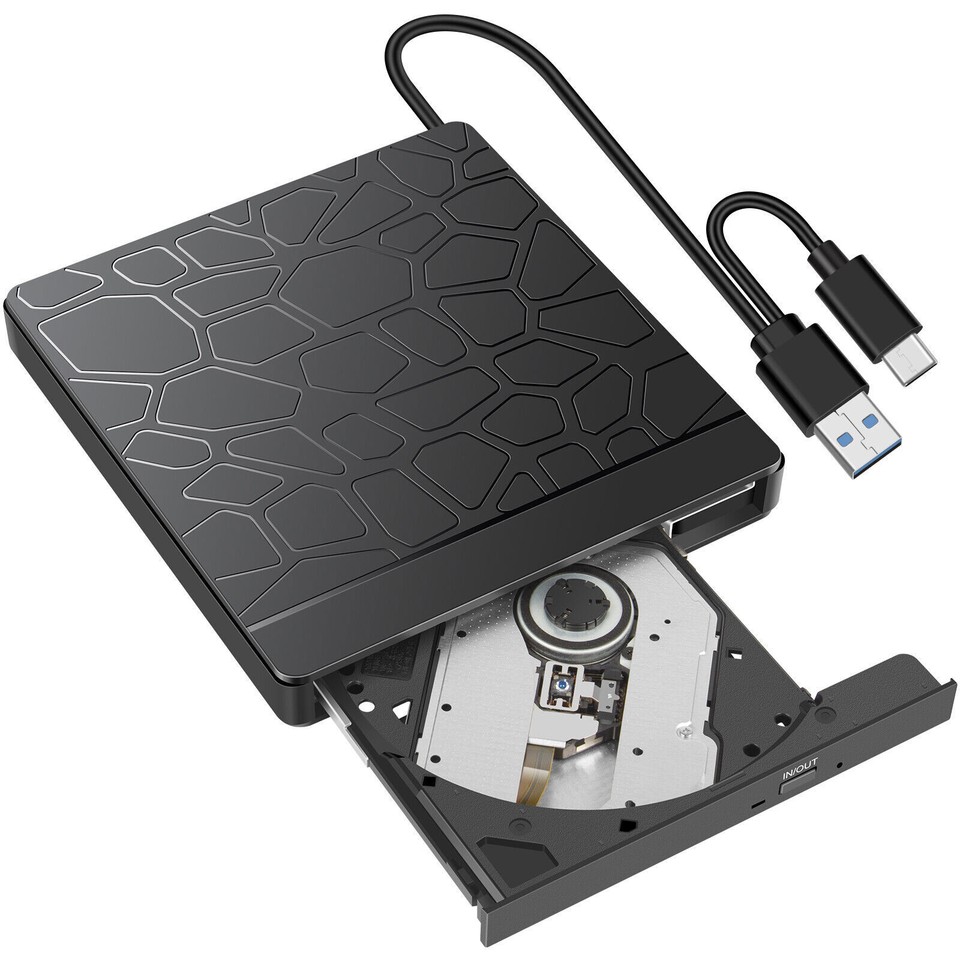 External CD/DVD ROM Drive Disc USB 3.0+Type-C Burner Reader Player PC ...