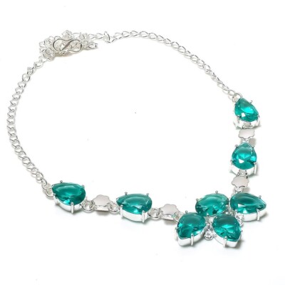 Mint Tourmaline Gemstone Handmade 925 Sterling Silver Jewelry Necklace Size 18''