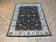 5 X 7 Hand Knotted Black Agra With Silk Oriental Rug G3112