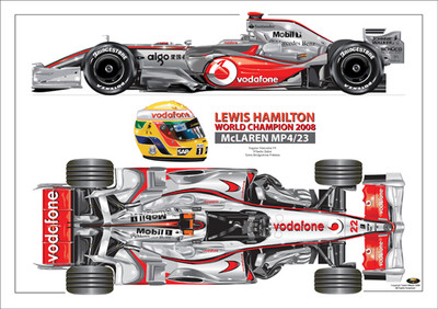再再値下げ!McLaren MP4/23 2008 Lewis Hamilton 2008 Lewis Hamilton World champ McLaren MP4/23 ltd ed. print