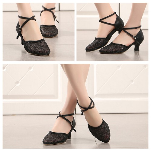 Dama Latino Danza Social Mujer Malla Salón de Baile Tango Cha Cha Zapatos Tacón Bajo Chic - Imagen 7 de 25