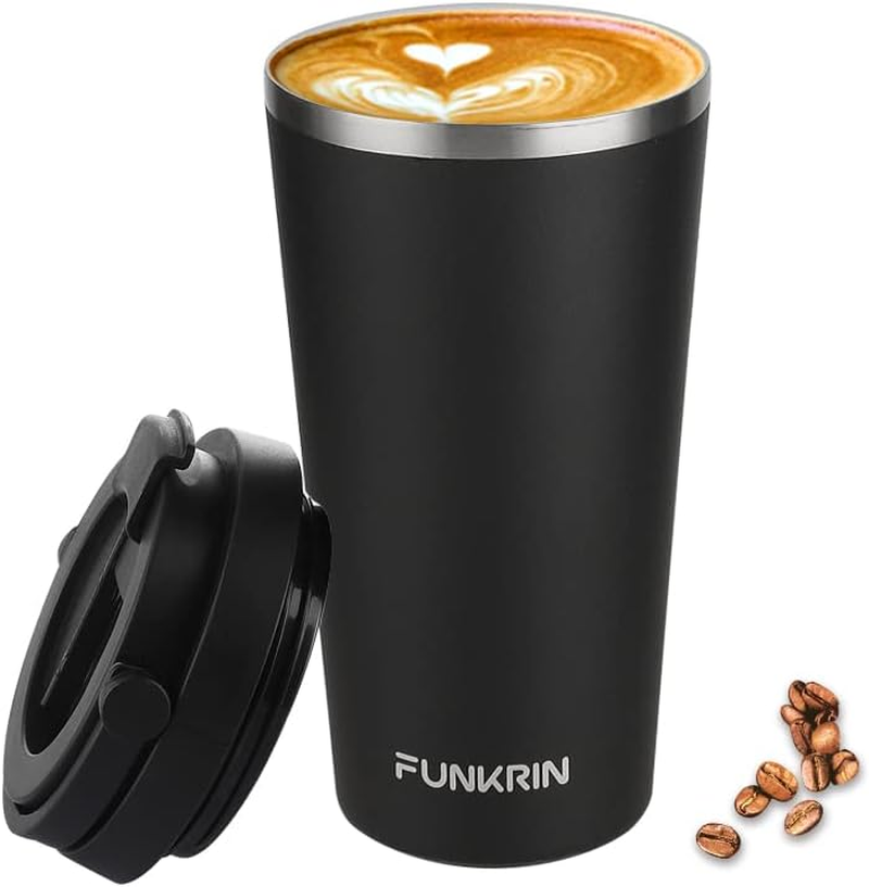 Insulated Coffee Mug with Ceramic Coating, 16Oz Iced Coffee Tumbler Cup with Fli