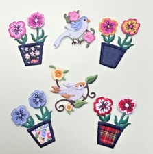 Flowers/ Birds Embroidered Patches 6pcs Iron on Sew on Apparel Appliques DIY