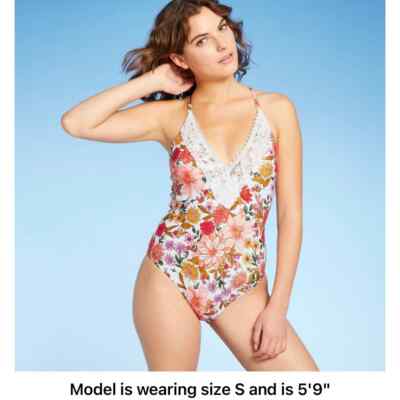 Women's Lace Trimmed One Piece Swimsuit Sea Angel White size M