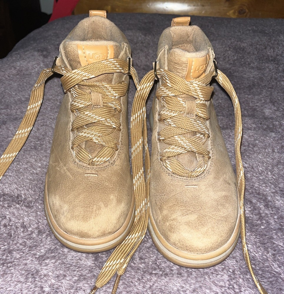 UGG Women's Lakesider Ankle Sneaker Tan  Leather Suede Shoes 1121015 Sz 8