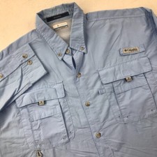 Columbia PFG Bahama Shirt Mens Large Blue Vented Fishing Fish Camp Button Down