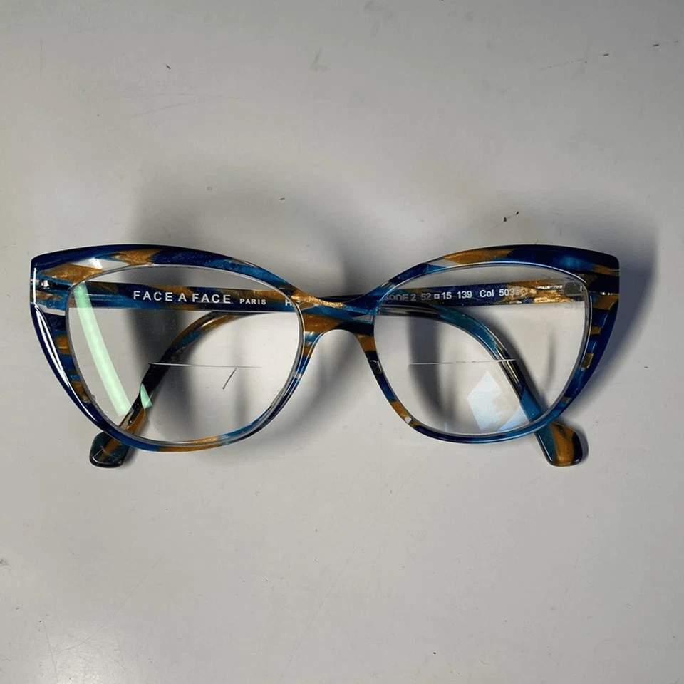 Face a Face Paris JADDE 2 Gafas Diseñador Monturas Ojos de Gato 52-15-139 Azul Tostado Foto 2 de 4