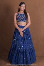 Georgette Lehenga Choli Dupatta Set Zari Sequin Embroidery Semi-Stitched Bridal