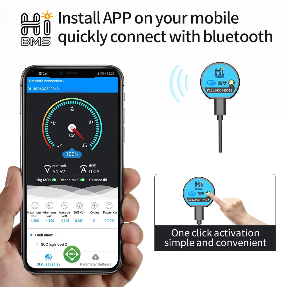 DALY Smart BMS Accessaries Bluetooth Dongle Display Di Alimentazione Luci Scheda USB A RS485 UART Cavo LCD Touch Screen Sensori NTC - Foto 11