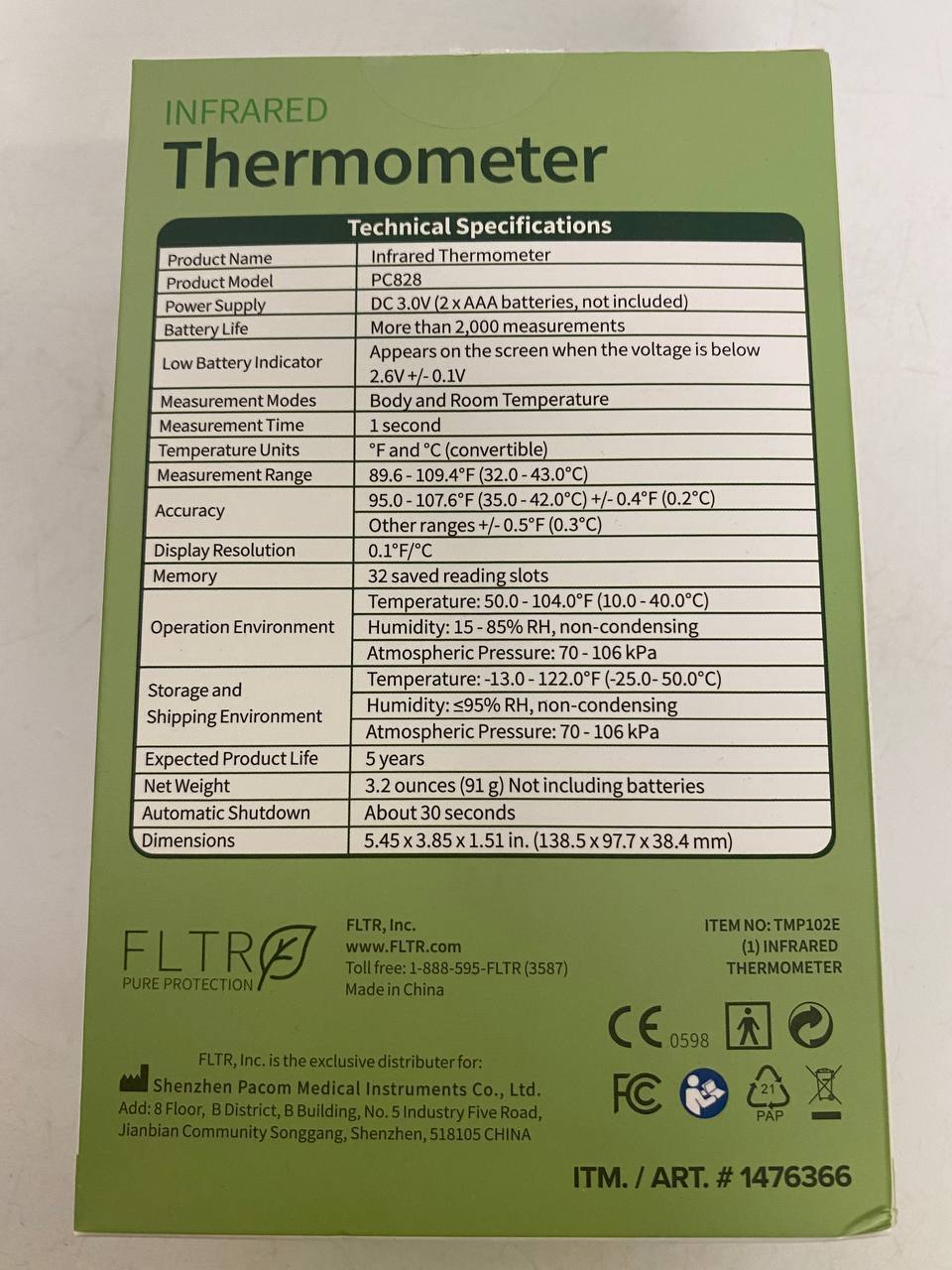 FLTR NonContact Infrared Digital Thermometer Model PC828 17FR42 eBay