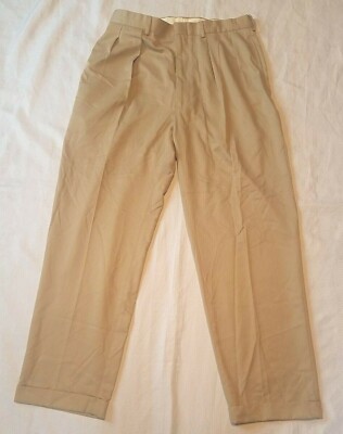 Polo Golf Ralph Lauren Pilot Pants Mens Tan Pleated Front Cuffed Tag Size 35X32
