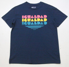 XS Take Pride Blue Short Sleeve Cotton Polyester Solid Crewneck T-Shirt Top L1