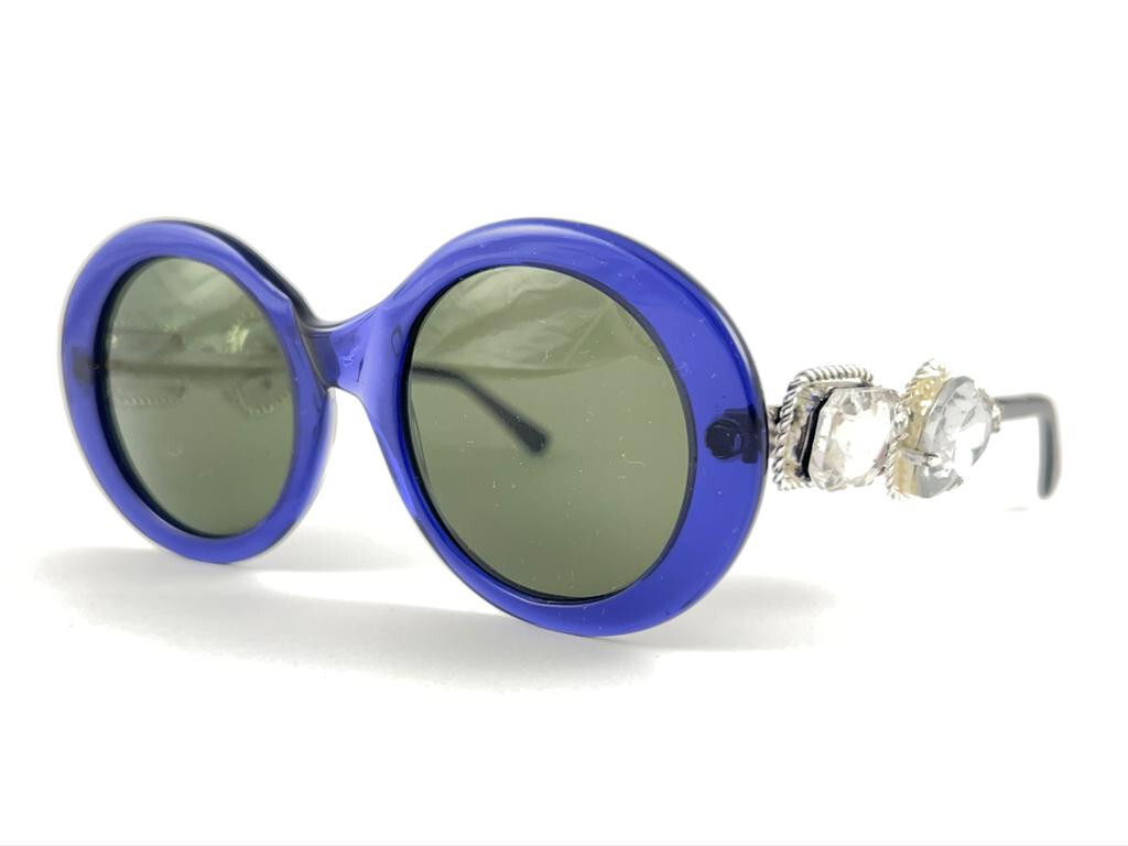 NEW VINTAGE MOSCHINO BY PERSOL M253 BLUE JEWELLED LADY GAGA 1990'S
