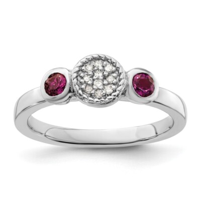Sterling Silver Stackable Expressions Rhod. Garnet & Diamond Ring Size 5