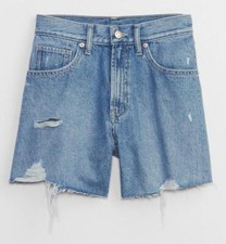 NWT Womens GAP 4" High Rise Stride Short Cutoff Destructed Denim Jean Shorts N1