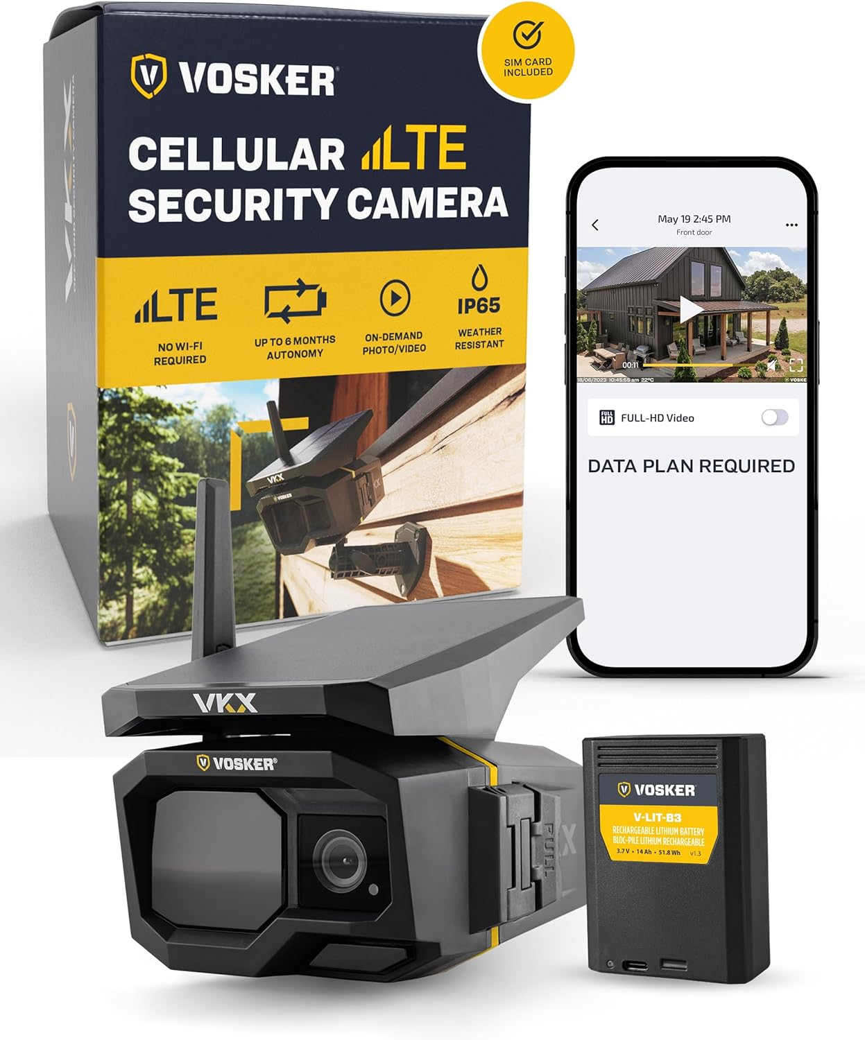 VKX Solar Powered 4G-LTE Outdoor Cellular Security Camera - No Wifi Needed, Moti