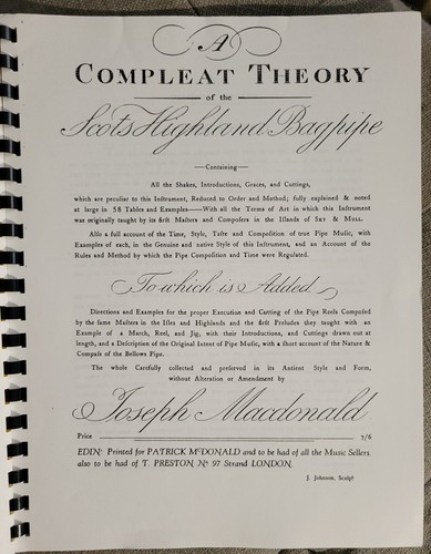 Joseph Mac Donald A COMPLEAT THEORY OF THE SCOTS HIGHLAND BAGPIPE 1927 Reissue - Picture 3 of 3
