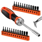 25PC Hex Screwdriver Bit Set 1/4" Ratcheting Magnetic Bit Driver Metric and SAE