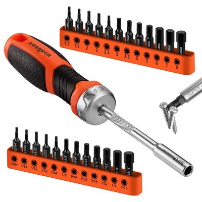 25PC Hex Screwdriver Bit Set 1/4'' Ratcheting Magnetic Bit Driver Metric and SAE