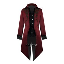 Men Vintage Gothic Tailcoat Long Suit Jacket Tuxedo Frock Coat Prom Chic
