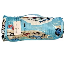 NWT VERA BRADLEY Picnic Beach Blanket Reversible Beach Treasures 67x50” Blue
