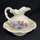 Vintage McCoy Pottery Pitcher And Wash Basin Set White Floral Creme Ceramic