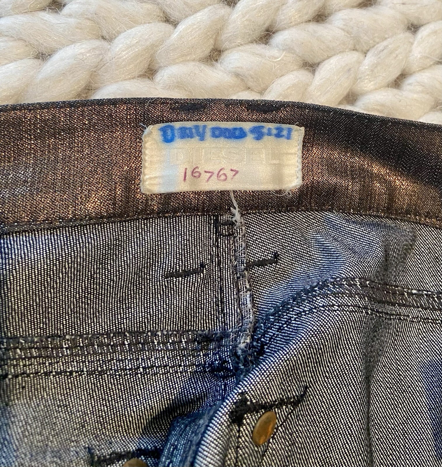 Runway Sample Diesel Pants Unisex Jeans Metallic Denim Womens Mens Leather 27x35 thumbnail 15