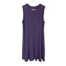 Nicole Miller Sleeveless Shift Dress Blue Orange Polka Dot Pockets Size Large